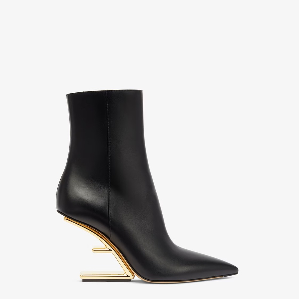 RARE FendiFirst Fendi First leather pointy boots with gold logo heel bootie 39